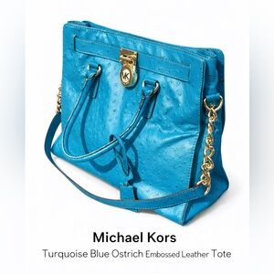 Rare Michael Kors Ostrich Hamilton Leather Tote - Turquoise
